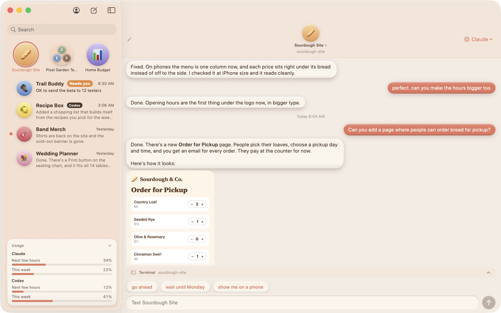 A cChat conversation with a project
