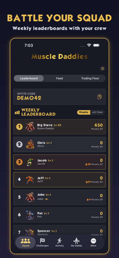 Squad weekly leaderboard